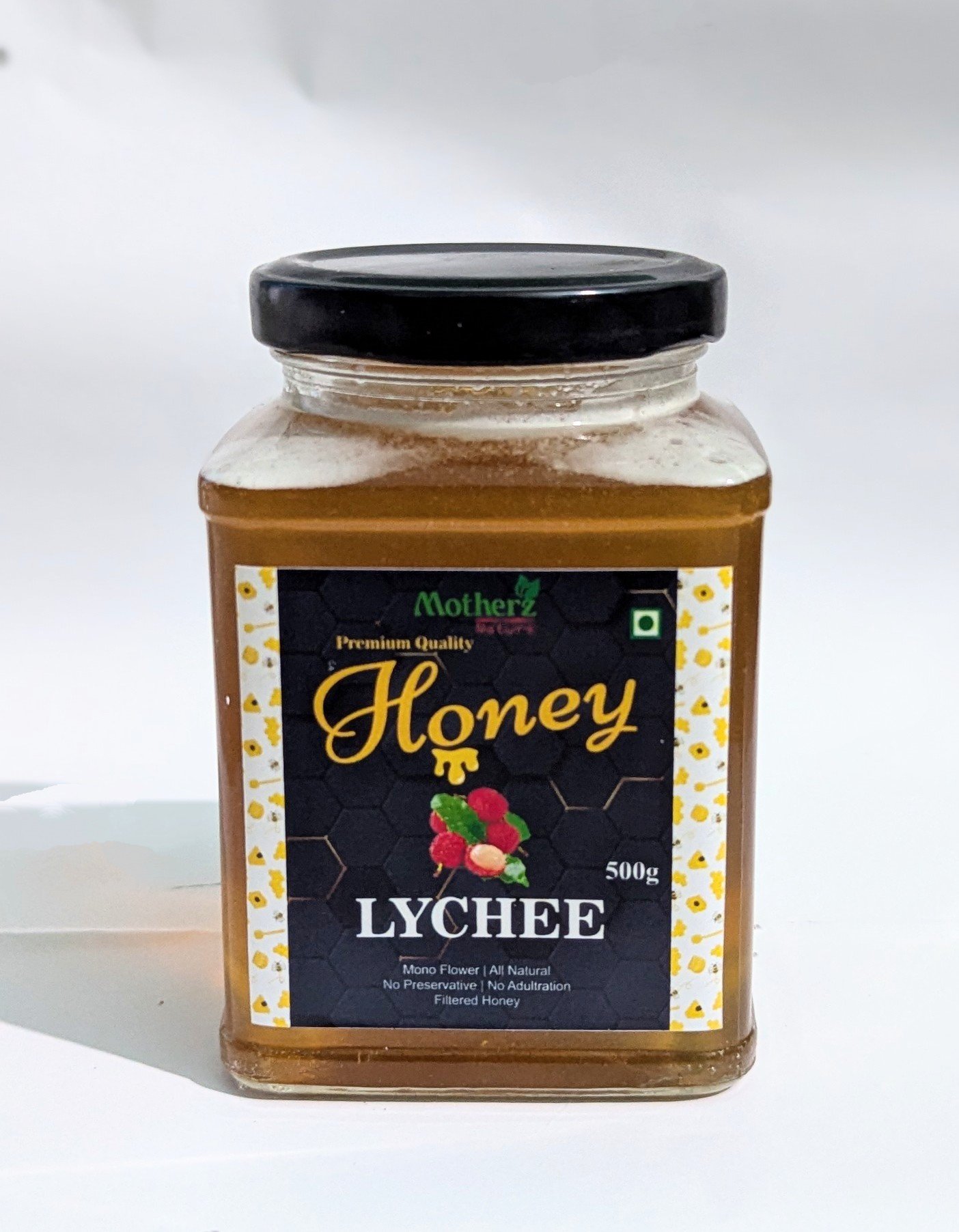 Motherz Nature Raw Lychee Honey Unfiltered Unprocessed Un Pasturised 100% Pure & Natural No Added Flavors or Preservatives 500g Glass Jar